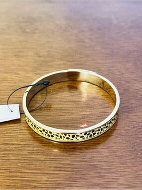Chico's Gold Bangle with Black Leopard Print Accent